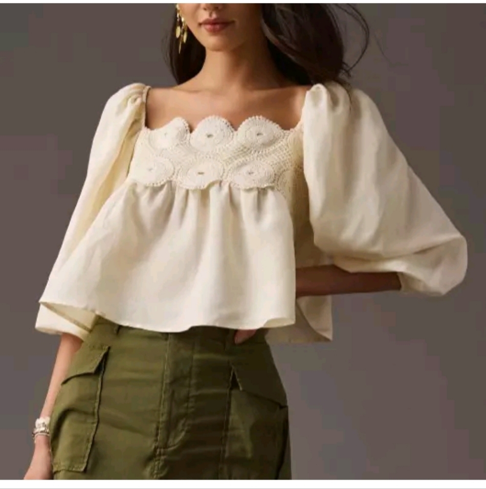 Anthropologie Lace Babydoll Peasant Top NWT